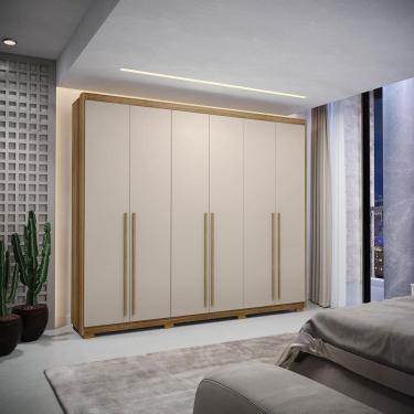 Imagem de Guarda-roupa Dubai Majestic 6 Portas 6 Gavetas Com Maleiro Interno Nature/fendi 100% Mdf - Vila Rica