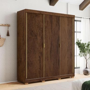 Imagem de Guarda-roupa Porto 3 Portas Correr Dupla Face 4 Gavetas Imbuia/fendi 100% Mdf - Vila Rica