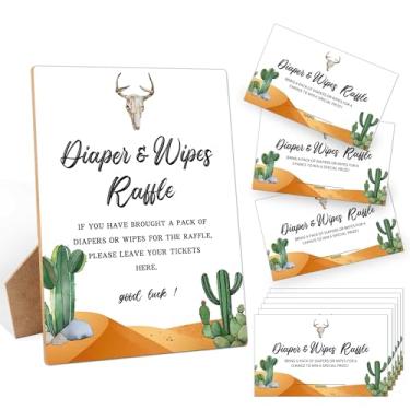Imagem de Sorteio de lenços umedecidos, sorteio de fraldas West Cowboy para chá de bebê, 1 placa de madeira com 50 cartões de sorteio de fraldas, atividade de jogo para chá de bebê, decoração de lembrancinhas