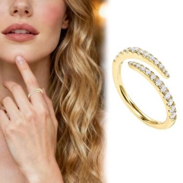 Imagem de Anéis de noivado femininos delicados de zircônia cúbica ajustáveis para mulheres, alianças de casamento de compromisso, de cristal moderno, Medium, Cristal, Cristal