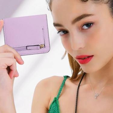 Imagem de Carteira pequena fina e curta, porta-moedas com bolso com zíper, suporte para cartão, clipe compacto para dinheiro, viagens, compras, uso diário, Cor violeta, 3.94X3.55X0.6Inches, Minimalista