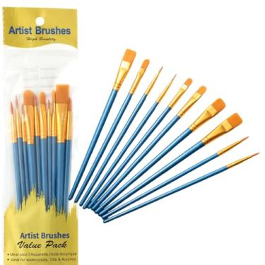 Imagem de Kit com 10 Pincéis Artísticos para Pintura Cerdas Macias e Resistentes para Aquarela Óleo Guache Acrílica (Azul)