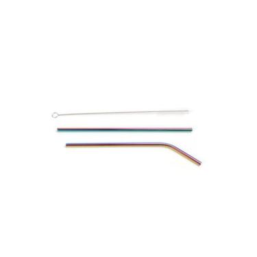 Imagem de Canudo Inox Conjunto Holográfico Sortido Reto Curvado Kit Escova Limpe