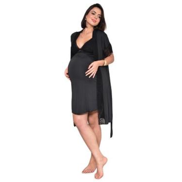 Imagem de Kit Robe com Camisola de Amamentação Gestante e PósParto Renda  Confor