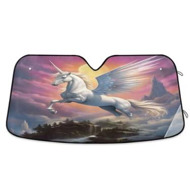 Imagem de ATTX Para-brisa de carro cavalo branco 144.8 cm x 80.0 cm escudo solar universal com proteção UV, persiana de janela frontal automática dobrável para caminhões Sedans SUVs #952