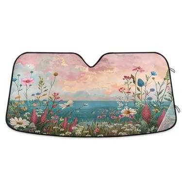 Imagem de ATTX Wildflowers para-sol para para-brisas de carro 134.6 cm x 59.7 cm Protetor solar universal com proteção UV, persiana de janela frontal automática dobrável para caminhões Sedans SUVs #542