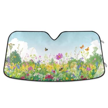 Imagem de ATTX Para-brisa de carro Summer Wild Flower 139.7 cmx70.1 cm Protetor solar universal com proteção UV, persiana de janela frontal automática dobrável para caminhões Sedans SUVs #176