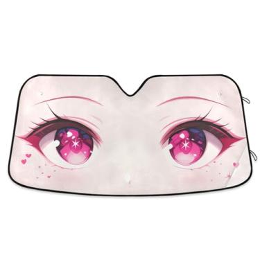 Imagem de ATTX Para-brisa de carro Kawaii Eyes 144.8 cm x 80.0 cm Escudo solar universal com proteção UV, persiana de janela frontal automática dobrável para caminhões Sedans SUVs #456