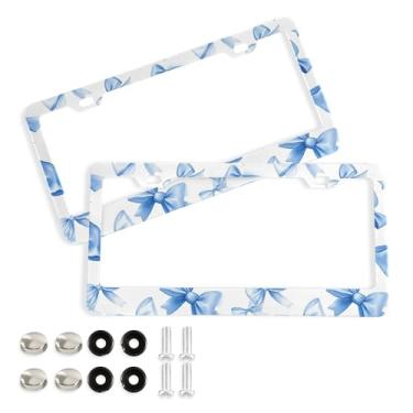 Imagem de SEHANY Lindas molduras de placa de licença de arco azul roxo, capas de moldura de alumínio à prova de ferrugem com orifícios elípticos e parafusos serve para veículos padrão dos EUA tamanho acessórios