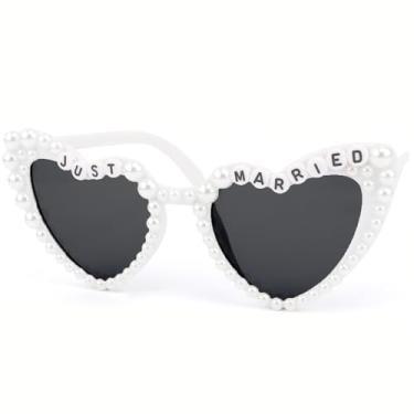Imagem de KICOSY Óculos de sol de noiva para despedida de solteira, óculos de sol de coração branco Bride to Be Óculos de sol femininos de despedida de solteira, Branco, Medium