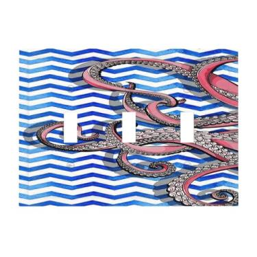 Imagem de Nadoabtm Placa decorativa para interruptor de luz, tentáculos de polvo rosa, placa de parede de 3 grupos, tampa de tomada elétrica tripla para banheiro, decoração de casa