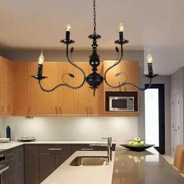 Imagem de Lustre preto E14 para sala de estar, luminária de teto metálica com 12 lâmpadas, dupla camada, em ferro, estilo clássico moderno retrô industrial, ideal para iluminação de teto em restaurant