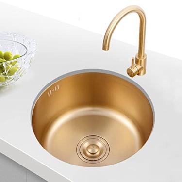 Imagem de HGTRH Lava-louças cozinha 1 seio e escorredor redondo, lava-louça Camper tapete de caranguejo Kit, lava-louças redondo INOX sobre bancada, cozinha, um seio dourado lava-louça baixo bancada, 40 cm