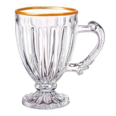 Imagem de Jogo de Xícaras Coffee Time em Cristal com Borda Dourada 190ml 6 Peças