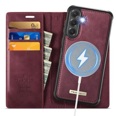 Imagem de PlusnapX Capa carteira para Samsung Galaxy S24 Plus compatível com Magsafe, 2 em 1 couro PU flip com bloqueio de RFID, suporte para cartão, à prova de choque, capa magnética destacável para Galaxy S24