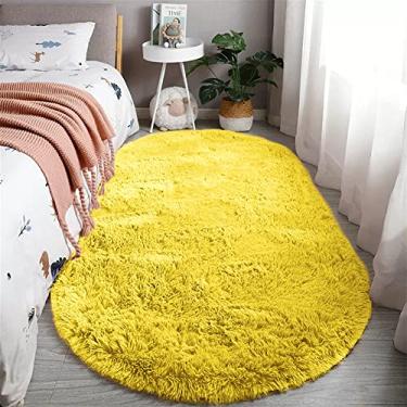 Imagem de Reyox Tapete oval macio e fofo, tapete felpudo de pelúcia para sala de estar, quarto, decoração de casa, amarelo, 5 x 8 metros