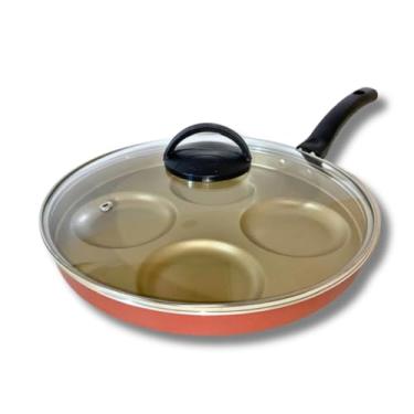 Imagem de Frigideira 4 em 1 Multiuso com Tampa de Vidro Panela Eletrica Multifuncional Para Arroz Carnes(Cereja)