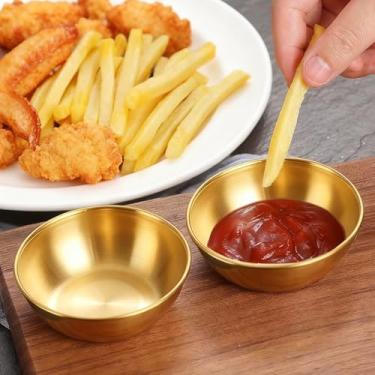Imagem de 2 peças de copo de molho de aço inoxidável 304 reutilizável mini salada molho de tomate prato de molho de piquenique ao ar livre utensílio de cozinha, 8,2 * 3 cm (ouro)