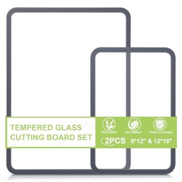 Imagem de Tábua de corte de vidro temperado 20 x 30 cm e 30 x 40 cm, tábua de corte de vidro GUGEMEI para balcão de cozinha, anel de borracha antiderrapante, lavável na lava-louças