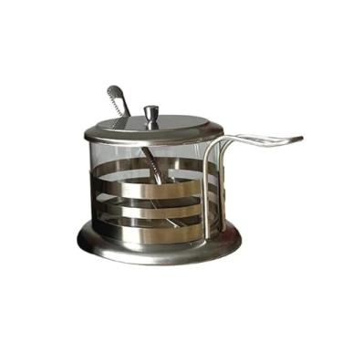 Imagem de Açucareiro de Vidro e Aço Inox com Tampa e Colher 200ml Base Redonda 10cm x 7,5cm Ideal para Café e Condimentos