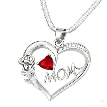Imagem de SOVIUPRZ Colar para mãe – presentes para mãe avó, joias modernas, colares de coração rosa com ágata vermelha para sogra, presentes da filha e filho, aço inoxidável