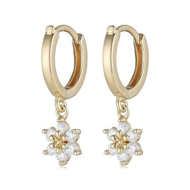 Imagem de HZMAN Brincos femininos de latão hipoalergênicos, leves e minimalistas, banhados a ouro 18K, designs de coração e floco de neve, presente ideal, Latão, Zircônia cúbica