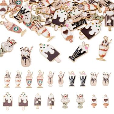 Imagem de Boutigem 36 pingentes de sorvete esmaltados fofos pingentes de copo de sorvete de chocolate, comida de verão, pingentes de sobremesa doces para artesanato faça você mesmo, colar, pulseira, brinco