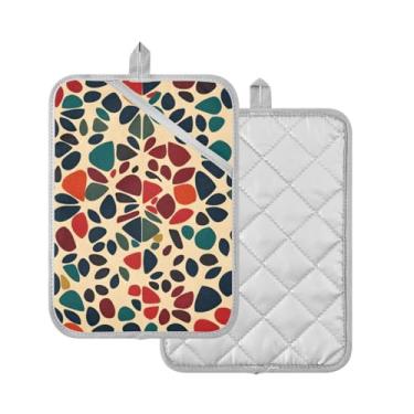 Imagem de WELLDAY Suportes de panela – 2 unidades de almofadas quentes resistentes ao calor para cozinha, conjunto de suportes de panela vintage de seixos para forno, almofadas de cozinha