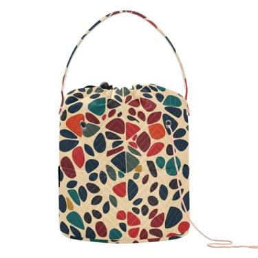 Imagem de WELLDAY Bolsa de crochê, organizador de armazenamento de fios, bolsa vintage de seixos, bolsa de crochê para projeto de crochê, bola de novelo de loja