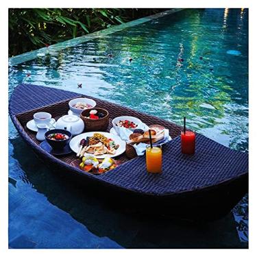 Imagem de Bandeja de servir flutuante para piscina, bandeja de servir rústica, bandeja de decoração ao ar livre, grande mesa flutuante para piscina romântica, para seu parceiro, decoração de casa