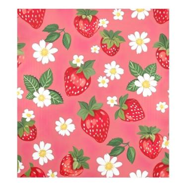 Imagem de Qilmy Capa magnética de morangos e flores para máquina de lavar louça, 58 x 66 cm, capa decorativa para geladeira para porta frontal, adesivo, máquina de lavar, painel de geladeira, decalque para