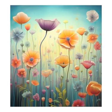 Imagem de Qilmy Pintura a óleo colorida de flores silvestres capa de ímã de lava-louças 58 x 66 cm capas decorativas de geladeira para porta frontal adesivo de folha magnética máquina de lavar louça painel