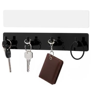 Imagem de Fiwochic 1 porta-chaves adesivo para parede de acrílico com 4 ganchos para entrada, porta, banheiro, cozinha, chaves de pendurar, chapéus, coleiras de cachorro e acessórios (preto)