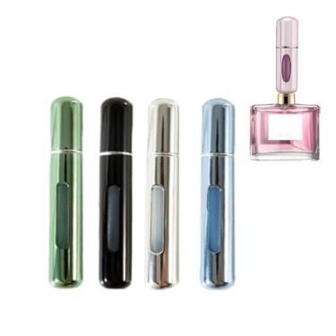 Imagem de Pacote com 4 atomizadores de perfume de 8 ml, mini frasco de spray de viagem de alumínio recarregável, bomba de pressão à prova de vazamento, atomizador de perfume portátil para bolsa, verde + preto +