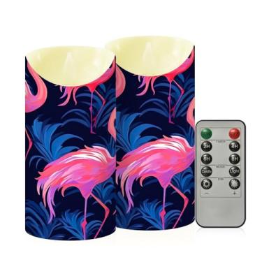 Imagem de Wassud Velas de flamingo fofas sem chama com controle remoto, velas realistas cintilantes com temporizador, velas decorativas para Natal, casamento, festa, decoração de casa média