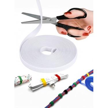 Imagem de Tiras cortadas no comprimento resistente, rolo de dupla face autoagarrável de 32 pés x 1,2 cm, laços agrupados se prendem a si mesmos para fixação segura, branco