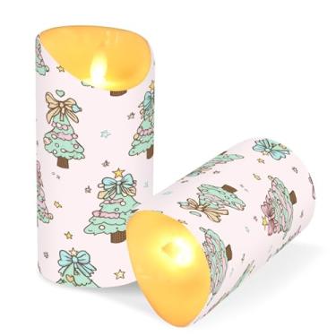 Imagem de ATTX Pacote com 2 velas de árvore de Natal com laços, velas sem chamas – 7,6 cm x 9,9 cm com controle remoto e temporizador para decoração de casa, casamento, acampamento #275
