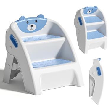 Imagem de TPN Banco Degrau Para Bebês, Ideal Pia De Banheiro E Treinamento Usar O Penico, Durável, Antiderrapante, Estrutura Em A, Montagem 10 Segundos, 2 Degraus Com Largos (Azul-Marinho)