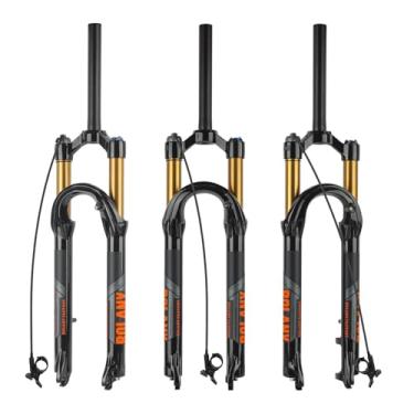 Imagem de BOLANY Garfo de suspensão de bicicleta de 26/27,5/73.7 cm 120 mm viagem 28,6 mm (1-1/20.3 cm) x 220 mm direção reta sem rosca 9 mm QR x 100 mm versão de freio a disco de espaçamento MTB garfos