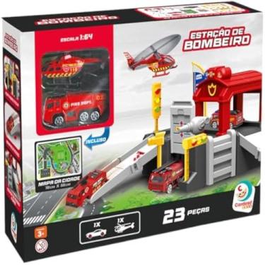 Imagem de Pista infantil com bombeiro e muitos carros, pecas e brinquedos, divertido