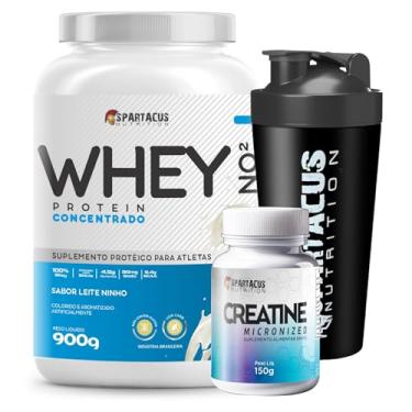 Imagem de Kit 1x Whey Protein Concentrado NO2 Pote 900g Baixo Carboidratos Aminoácidos BCAA e Glutamina + Creatina Micronizada Monohidratada Creatine 5g Por Dose Pote 150g 100% Pura 5000mg + 1x Coqueteleira (900g, Leite Ninho)