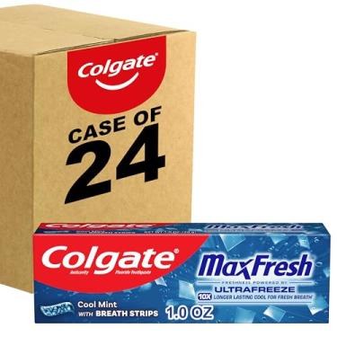 Imagem de Colgate Max Fresh Travel Size Toothpaste with Mini Breath Strips, Cool Mint - 24 Pack