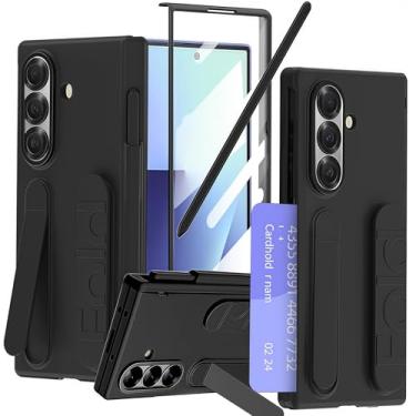 Imagem de YQODSZ Capa para Samsung Galaxy Z Fold 7 com alça de dedo com compartimento para cartão, [compartimento para caneta S e caneta] [suporte] [protetor de tela] Capa protetora de proteção de dobradiça de