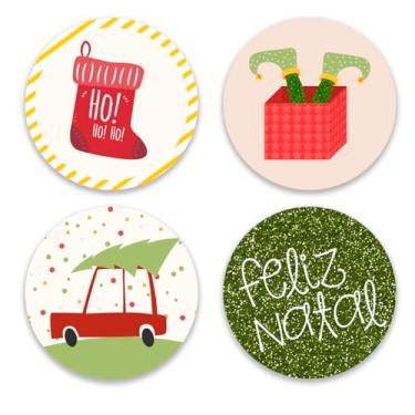 Imagem de Adesivo Natal, adesivo de natal presentes, adesivo confeitaria, etiqueta confeitaria, adesivo em vinil presentes, livraria, vestuario moda, redondo 3x3cm - 100 unidades
