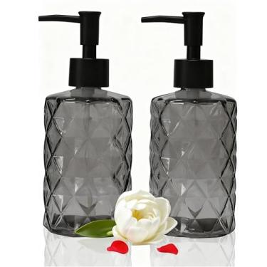 Imagem de Dispensador de sabão de vidro com bomba de plástico preto, dispensador de sabonete líquido recarregável de 350 ml, 2 frascos de loção de cristal para decoração de casa moderna, banheiro, bancada de