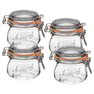 Imagem de Frasco de vidro francês para conserva Le Parfait Super Jar, corpo redondo, com tampa hermética, boca larga, transparente (236 ml, pacote com 4)