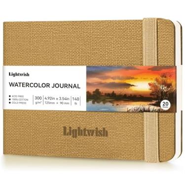 Imagem de Caderno de aquarela – Papel prensado a frio 100% algodão | 20 folhas 40 páginas | 300 g/m2 (63,5 kg) | Capa de couro PU para esboços em aquarela para pintura de artistas, mídia mista 12,5 cm x 9 cm