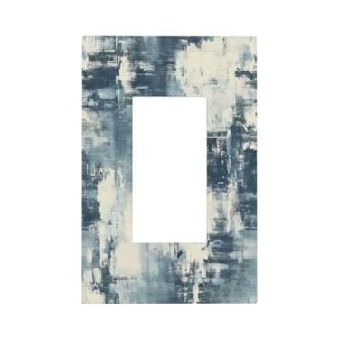 Imagem de Naiqadnehz Capas de tomada decorativas padrão abstrato azul branco 1 gangue único interruptor de luz interruptor placa de parede GFCI placa de interruptor elétrico capa para sala de estar decoração de
