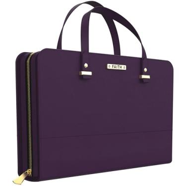 Imagem de DEHITE Bolsas bíblicas femininas - Estojo de couro para transporte da Bíblia - Slots para caneta - Bolso com zíper - Couro PU premium, Violeta, Large, Elegante