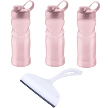 Imagem de Conjunto de 1 Rodo Plástico Multiuso Branco com Raspador 18cm + 3 Garrafa Squeeze Sport Fit 500 ML Rosa